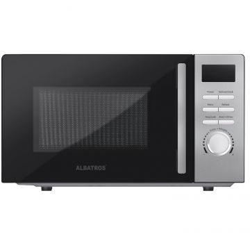 Albatros Cuptor cu microunde Albatros MWA-20D4B, 20 L, 700 W, 5 Nivele de putere, 8 Programe de preparare, Dezghetare, Digital, Negru/ Argintiu
