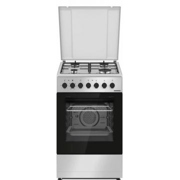 Aragaz mixt Heinner HFSC-S60LITGC-SL – 4 arzătoare gaz, cuptor electric, timer, grill, clasa A, argintiu
