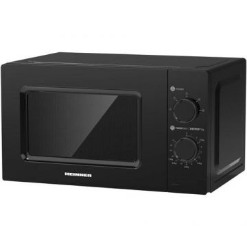 Cuptor cu microunde Heinner HMW-MD20MBK, 20 l, Control mecanic, 700 W, Platou 25.5 cm (Negru)