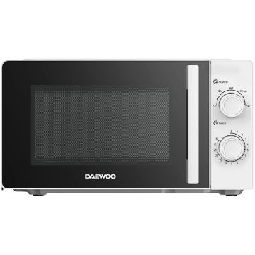 Daewoo Cuptor cu microunde Daewoo, control mecanic, 20 litri, putere 700 W, 5 niveluri de putere, farfurie interioara de 24,5 cm, Alb