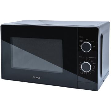 VIVAX Cuptor cu microunde VIVAX MWO-2071B, Capacitate 20L, Putere 700W, Control mecanic, 5 niveluri de putere, Timer, Functie dezghetare dupa greutate, Geam sticla, Negru